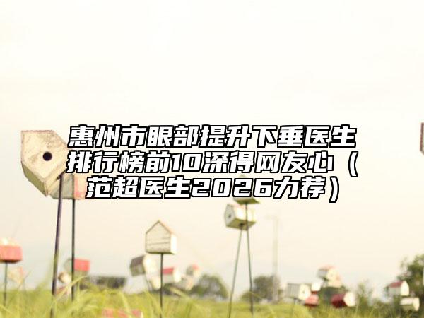 惠州市眼部提升下垂医生排行榜前10深得网友心（范超医生2026力荐）