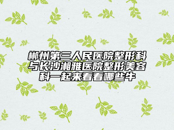 郴州第三人民医院整形科与长沙湘雅医院整形美容科一起来看看哪些牛