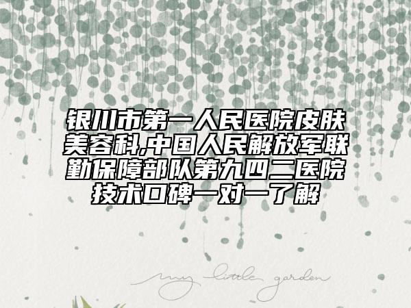 银川市第一人民医院皮肤美容科,中国人民解放军联勤保障部队第九四二医院技术口碑一对一了解