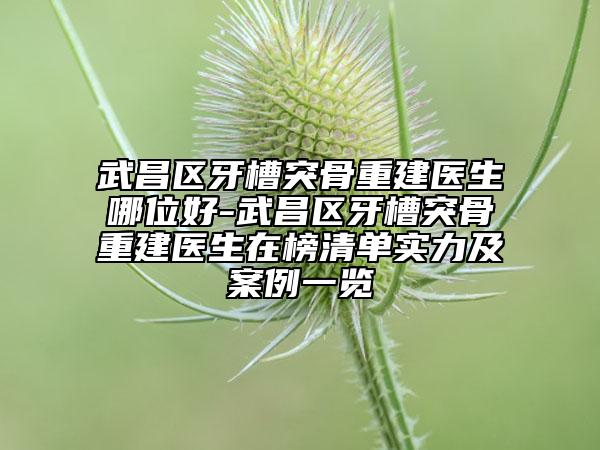 武昌区牙槽突骨重建医生哪位好-武昌区牙槽突骨重建医生在榜清单实力及案例一览