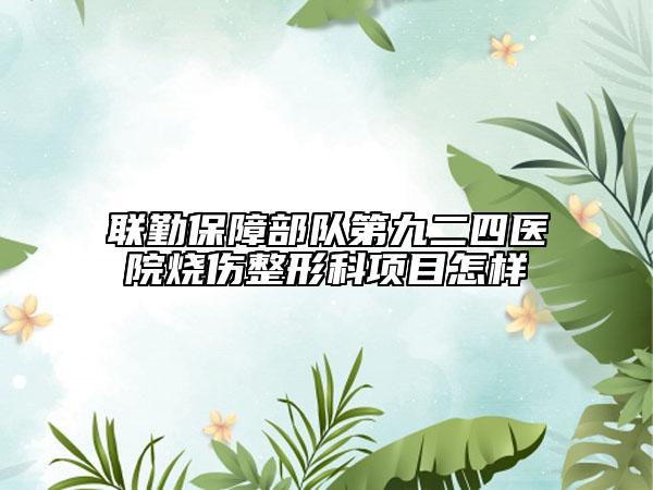 联勤保障部队第九二四医院烧伤整形科项目怎样
