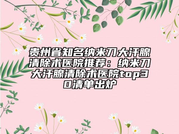 贵州省知名纳米刀大汗腺清除术医院推荐：纳米刀大汗腺清除术医院top30清单出炉