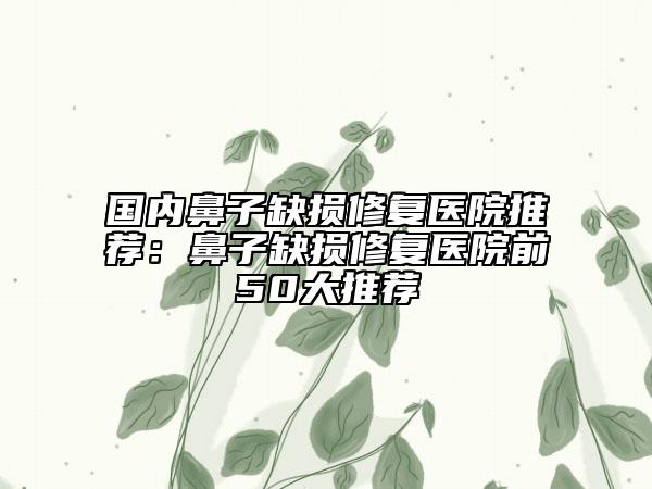 国内鼻子缺损修复医院推荐：鼻子缺损修复医院前50大推荐
