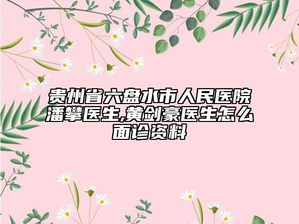 贵州省六盘水市人民医院潘攀医生,黄剑豪医生怎么面诊资料