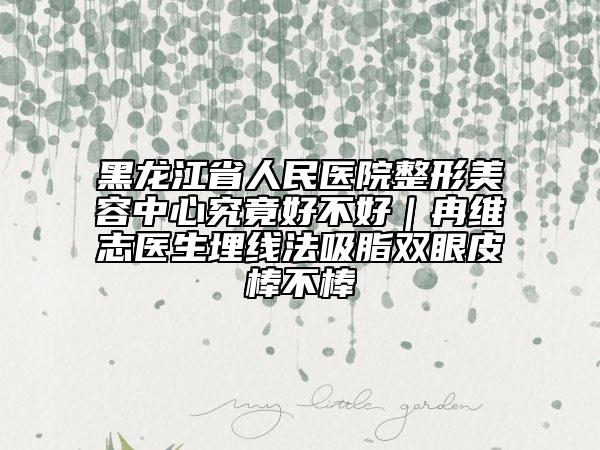 黑龙江省人民医院整形美容中心究竟好不好｜冉维志医生埋线法吸脂双眼皮棒不棒