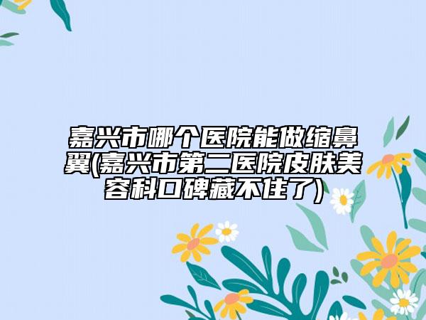 嘉兴市哪个医院能做缩鼻翼(嘉兴市第二医院皮肤美容科口碑藏不住了)