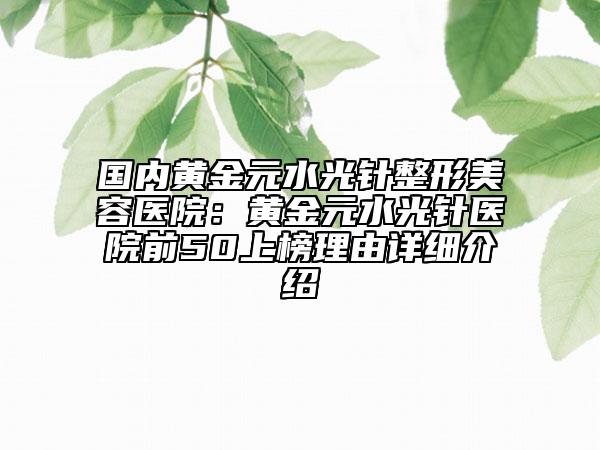国内黄金元水光针整形美容医院：黄金元水光针医院前50上榜理由详细介绍