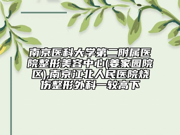 南京医科大学第二附属医院整形美容中心(姜家园院区),南京江北人民医院烧伤整形外科一较高下
