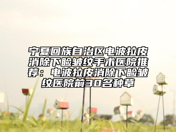 宁夏回族自治区电波拉皮消除下睑皱纹手术医院推荐：电波拉皮消除下睑皱纹医院前30名种草