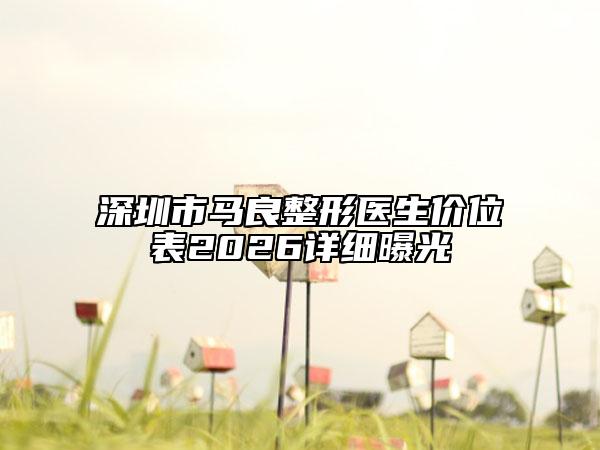 深圳市马良整形医生价位表2026详细曝光