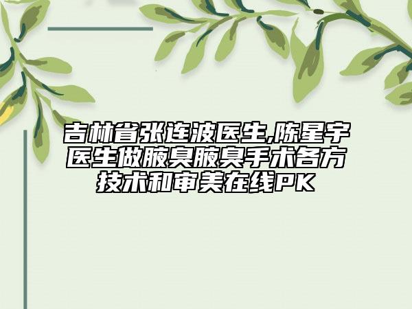 吉林省张连波医生,陈星宇医生做腋臭腋臭手术各方技术和审美在线PK