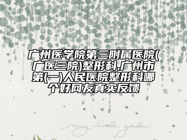 广州医学院第三附属医院(广医三院)整形科,广州市第(一)人民医院整形科哪个好网友真实反馈