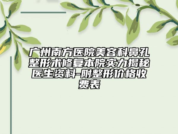 广州南方医院美容科鼻孔整形术修复本院实力揭秘医生资料-附整形价格收费表