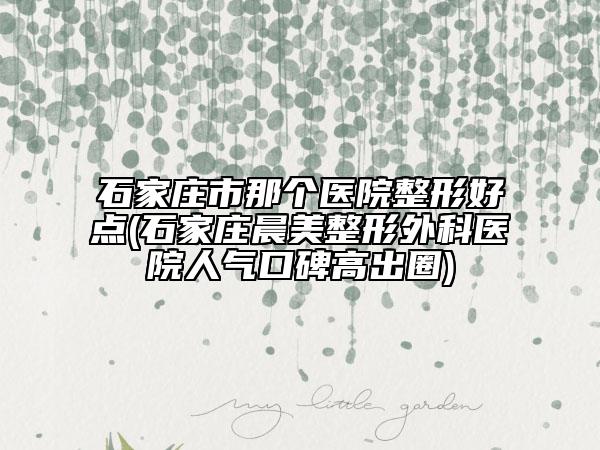 石家庄市那个医院整形好点(石家庄晨美整形外科医院人气口碑高出圈)