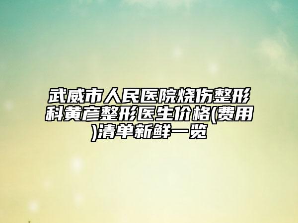 武威市人民医院烧伤整形科黄彦整形医生价格(费用)清单新鲜一览