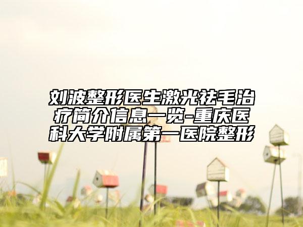 刘波整形医生激光祛毛治疗简介信息一览-重庆医科大学附属第一医院整形