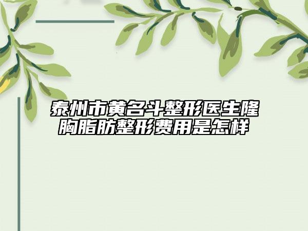 泰州市黄名斗整形医生隆胸脂肪整形费用是怎样