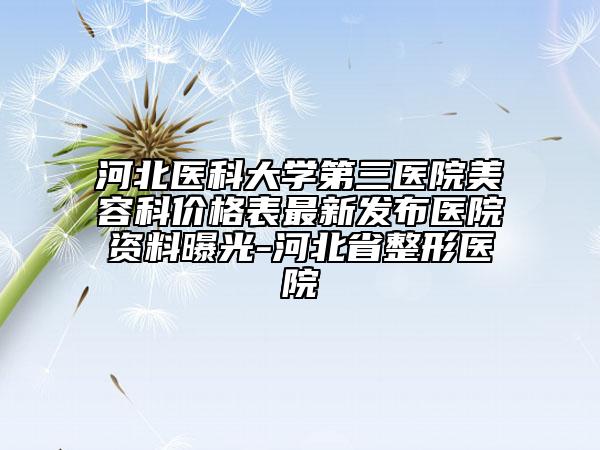 河北医科大学第三医院美容科价格表最新发布医院资料曝光-河北省整形医院