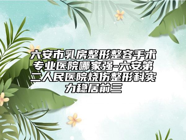 六安市乳房整形整容手术专业医院哪家强-六安第二人民医院烧伤整形科实力稳居前三