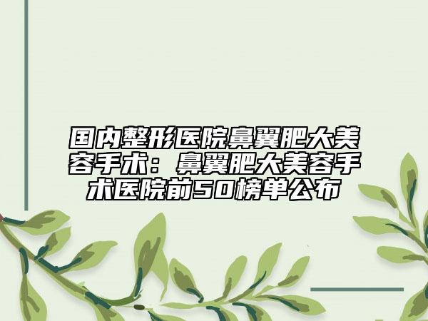 国内整形医院鼻翼肥大美容手术：鼻翼肥大美容手术医院前50榜单公布