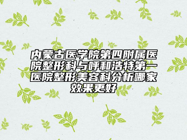 内蒙古医学院第四附属医院整形科与呼和浩特第一医院整形美容科分析哪家效果更好