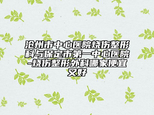 沧州市中心医院烧伤整形科与保定市第一中心医院-烧伤整形外科哪家便宜又好
