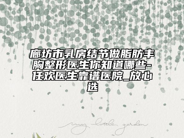 廊坊市乳房结节做脂肪丰胸整形医生你知道哪些-任欢医生靠谱医院_放心选