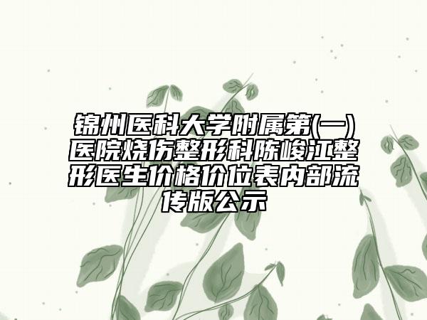 锦州医科大学附属第(一)医院烧伤整形科陈峻江整形医生价格价位表内部流传版公示