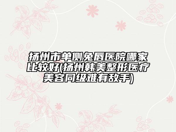 扬州市单侧兔唇医院哪家比较好(扬州韩美整形医疗美容同级难有敌手)