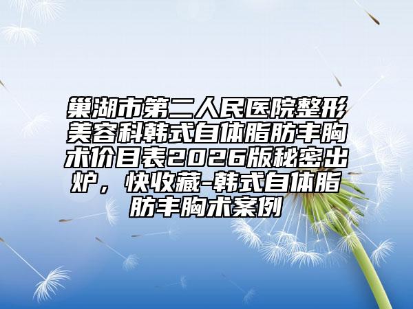 巢湖市第二人民医院整形美容科韩式自体脂肪丰胸术价目表2026版秘密出炉，快收藏-韩式自体脂肪丰胸术案例