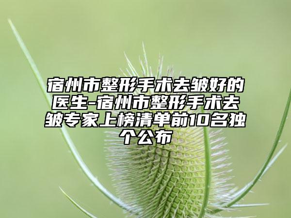 宿州市整形手术去皱好的医生-宿州市整形手术去皱专家上榜清单前10名独个公布