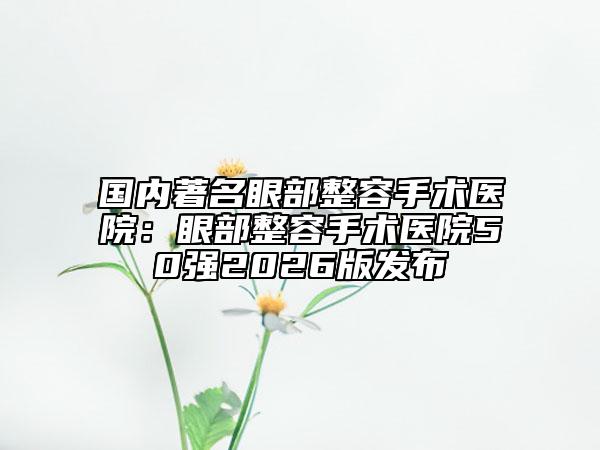 国内著名眼部整容手术医院：眼部整容手术医院50强2026版发布