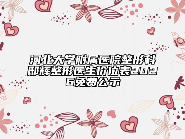 河北大学附属医院整形科邸辉整形医生价位表2026免费公示