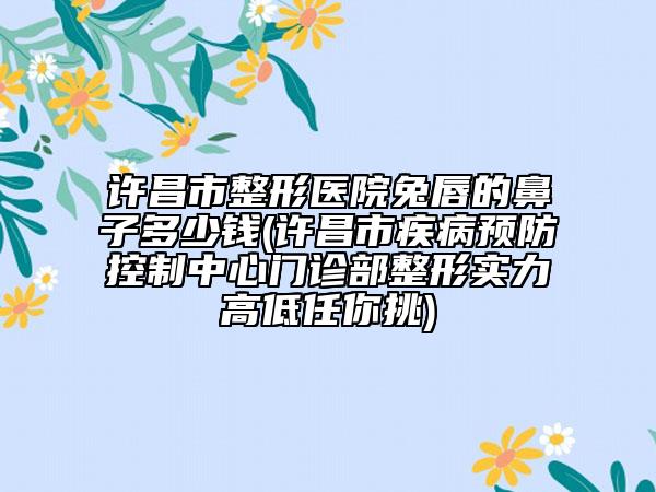 许昌市整形医院兔唇的鼻子多少钱(许昌市疾病预防控制中心门诊部整形实力高低任你挑)