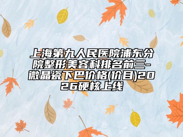 上海第九人民医院浦东分院整形美容科排名前三-微晶瓷下巴价格(价目)2026硬核上线