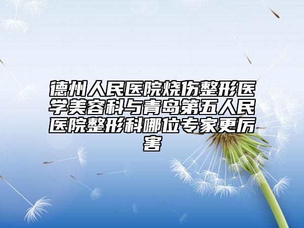 德州人民医院烧伤整形医学美容科与青岛第五人民医院整形科哪位专家更厉害