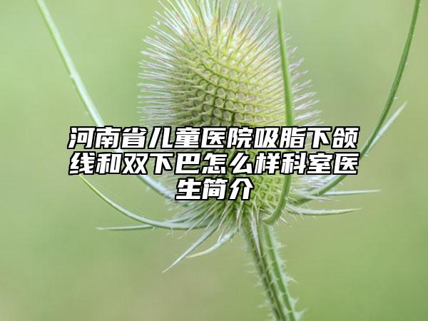 河南省儿童医院吸脂下颌线和双下巴怎么样科室医生简介