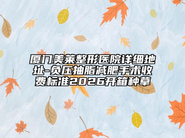 厦门美莱整形医院详细地址-负压抽脂减肥手术收费标准2026开箱种草