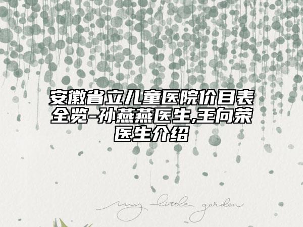 安徽省立儿童医院价目表全览-孙燕燕医生,王向荣医生介绍
