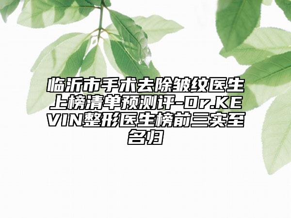 临沂市手术去除皱纹医生上榜清单预测评-Dr.KEVIN整形医生榜前三实至名归