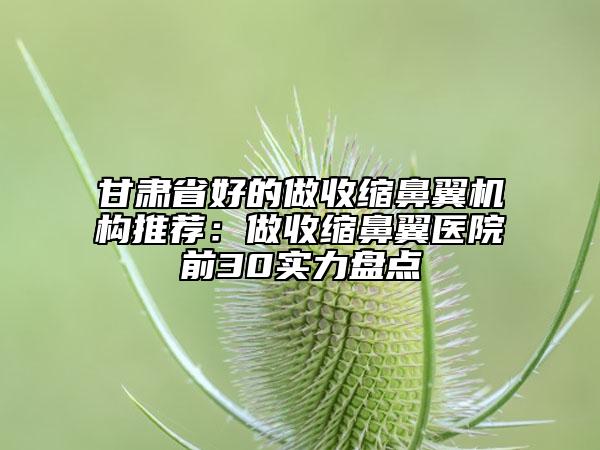 甘肃省好的做收缩鼻翼机构推荐：做收缩鼻翼医院前30实力盘点