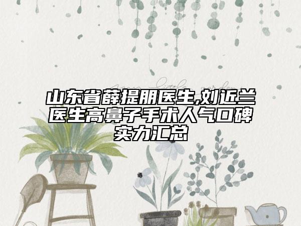 山东省薛提朋医生,刘近兰医生高鼻子手术人气口碑实力汇总