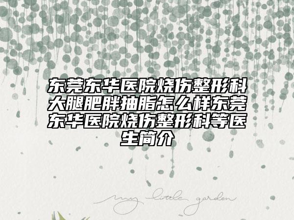 东莞东华医院烧伤整形科大腿肥胖抽脂怎么样东莞东华医院烧伤整形科等医生简介