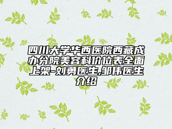 四川大学华西医院西藏成办分院美容科价位表全面上架-刘勇医生,邹伟医生介绍