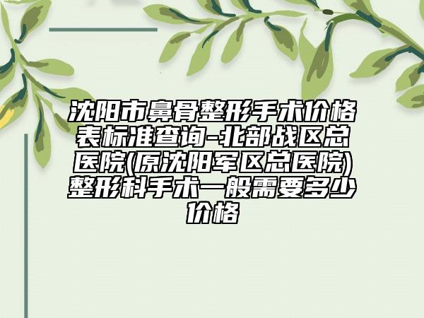 沈阳市鼻骨整形手术价格表标准查询-北部战区总医院(原沈阳军区总医院)整形科手术一般需要多少价格