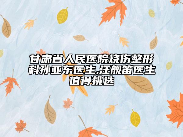 甘肃省人民医院烧伤整形科孙亚东医生,汪舰笛医生值得挑选