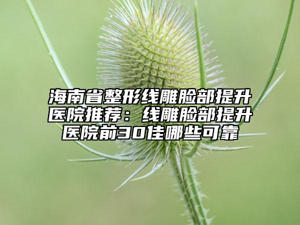 海南省整形线雕脸部提升医院推荐：线雕脸部提升医院前30佳哪些可靠