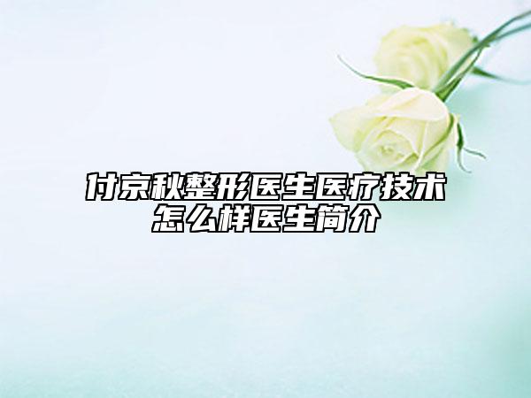 付京秋整形医生医疗技术怎么样医生简介