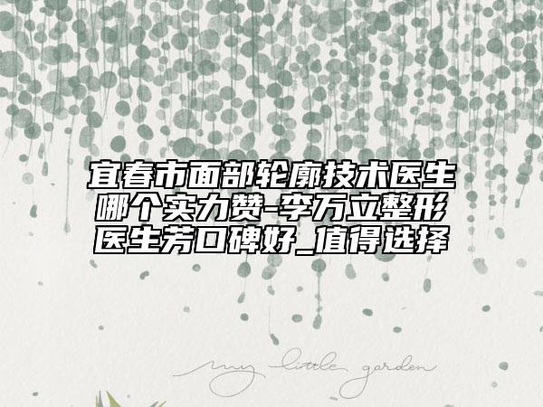 宜春市面部轮廓技术医生哪个实力赞-李万立整形医生芳口碑好_值得选择