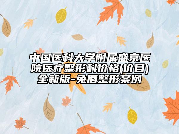 中国医科大学附属盛京医院医疗整形科价格(价目)全新版-兔唇整形案例